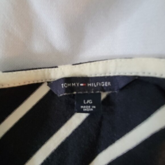 Tommy  Hilfiger spring summer stripped blue cream mid dress size L - Picture 1 of 6
